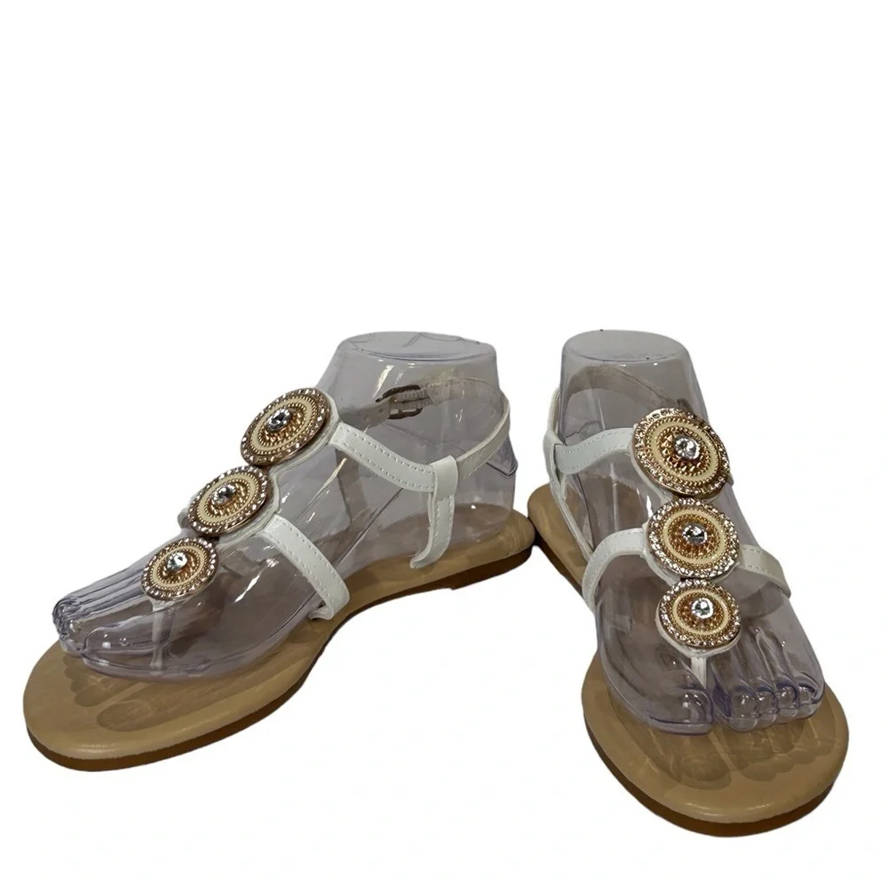 Mixit MX Sandal Foula Women’s White/Gold Beaded Strappy Sandal Size-6 NWOT